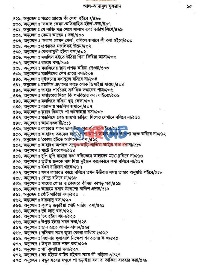 আল-আদাবুল ‍মুফরাদ PDF (Al-Adabul Mufrad) - সূচিপত্র ৪