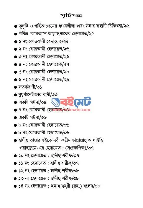 আত্মার ব্যাধি ও প্রতিকার PDF (Attar Beydhi o Protikar) - সূচিপত্র ১
