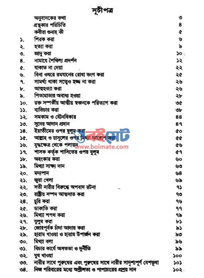 কবীরা গুনাহ PDF (Kobira Gunah) - সূচিপত্র ১
