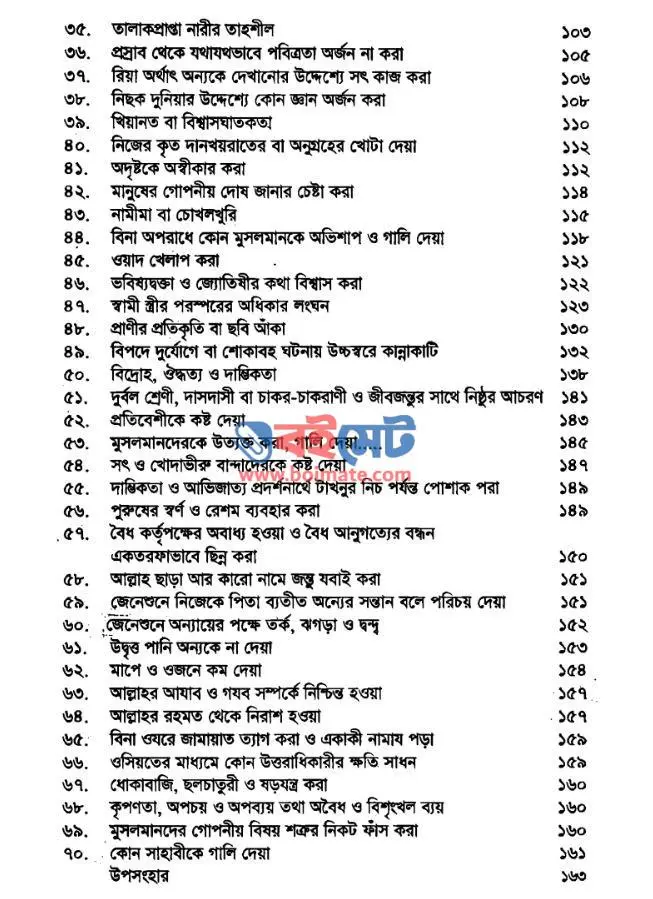 কবীরা গুনাহ PDF (Kobira Gunah) - সূচিপত্র ২