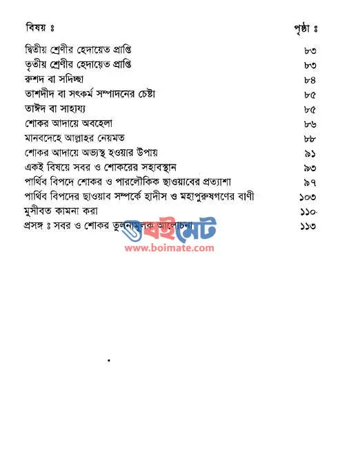 সবর ও শোকর PDF (Sobor o Shokor) - সূচিপত্র ২