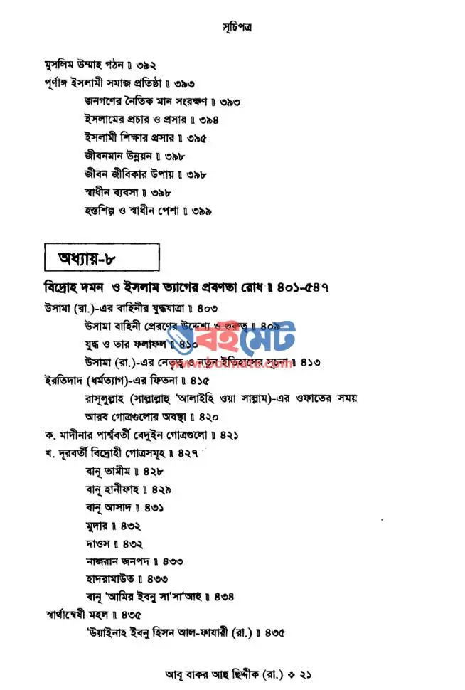 আবু বাকর আছছিদ্দিক (রা.) PDF (Abu Bakor Assiddik R.) - সূচিপত্র ৩