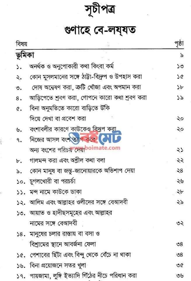 গুনাহে বে-লযযত PDF (Gunehe Be-Lozzot) - সূচিপত্র ১